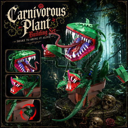 Audrey II Klemmbaustein-Bausatz – Piranha-Pflanzen-Blumen-Bauset, 842-teiliges getriebeangetriebenes Venusfliegenfalle-Modellbauset mit interaktivem Bewegungsmechanismus