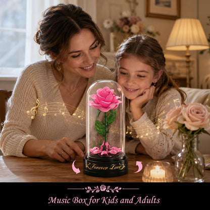 Rosenblumen-Bausatz mit Spieldose und Vitrine – 126-teiliges Botanical-Collection-Baukasten-Set, romantische rosa Rosen-Deko, Bastelgeschenk für Frauen und Mädchen ab 6 Jahren