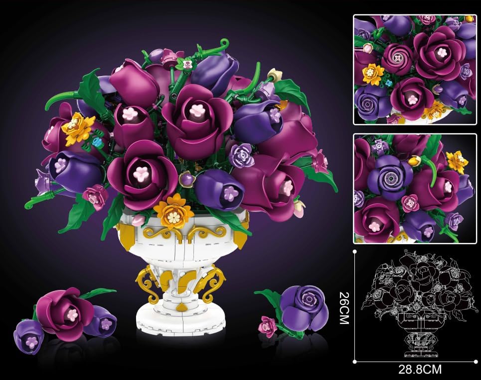 Lila-Rosen-Blumen-Bausatz mit Vase