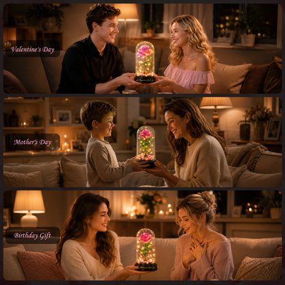 Rosenblumen-Bausatz mit Spieldose und Vitrine – 126-teiliges Botanical-Collection-Baukasten-Set, romantische rosa Rosen-Deko, Bastelgeschenk für Frauen und Mädchen ab 6 Jahren