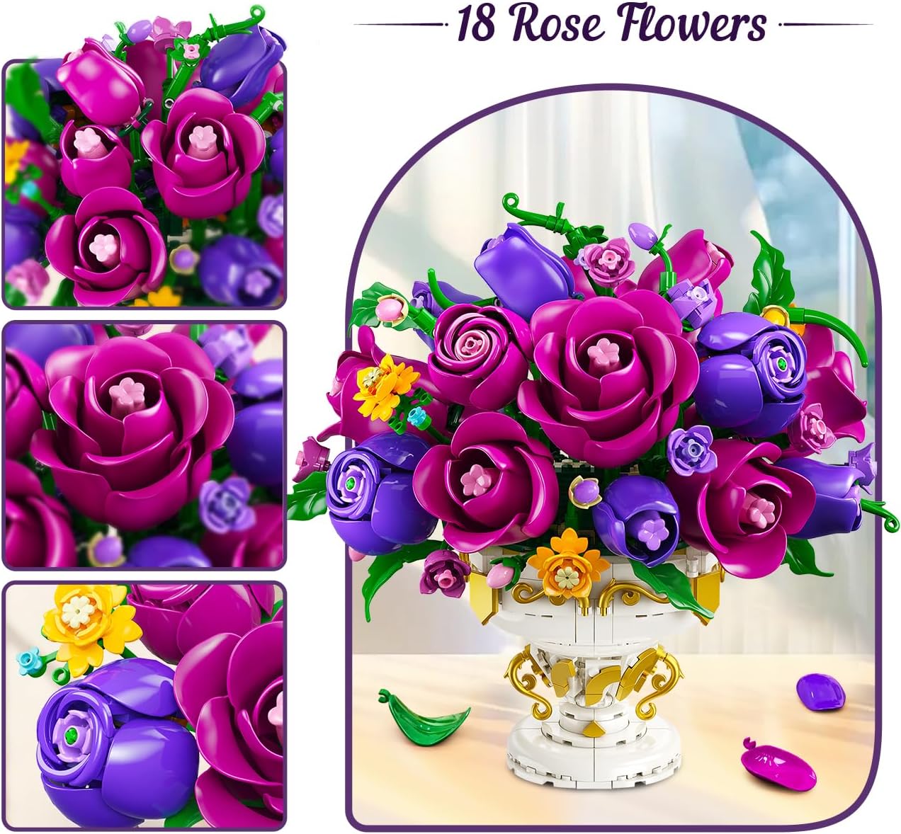 Lila-Rosen-Blumen-Bausatz mit Vase