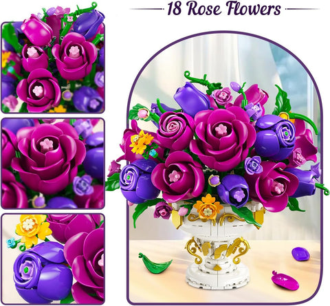 Lila-Rosen-Blumen-Bausatz mit Vase