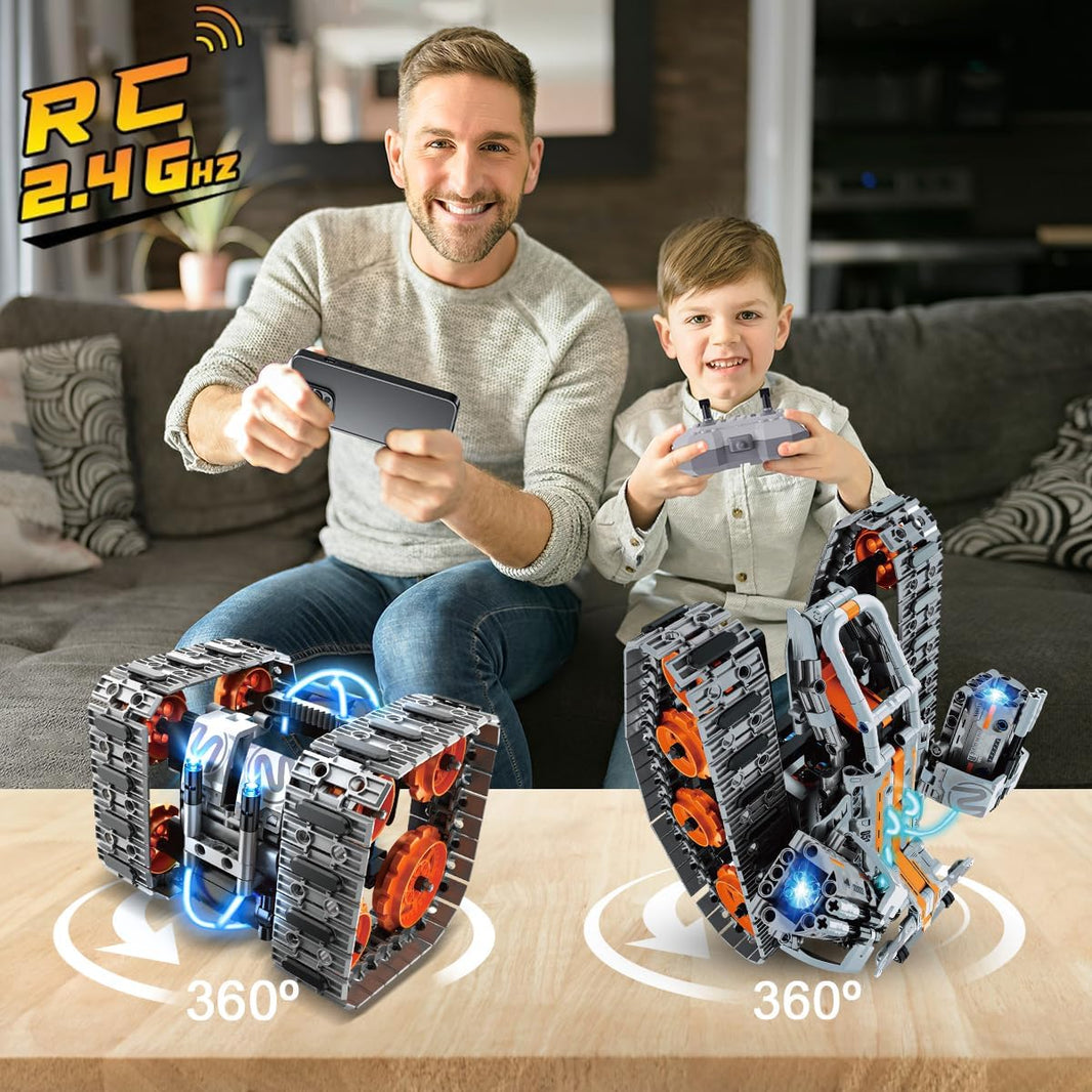 5-in-1 Bauspielzeug – Wiederaufladbarer Panzer-Roboter & Schlitten-Kettenfahrzeug