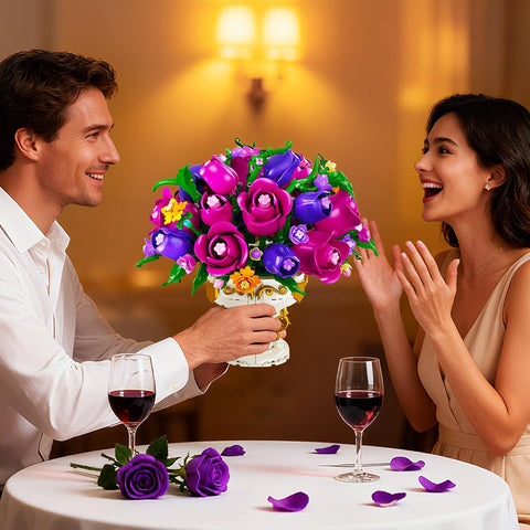 Lila-Rosen-Blumen-Bausatz mit Vase