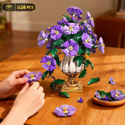 Blumen-Bauset mit Vase - 2-in-1 Prunkwinden-Bonsai-Bausteine