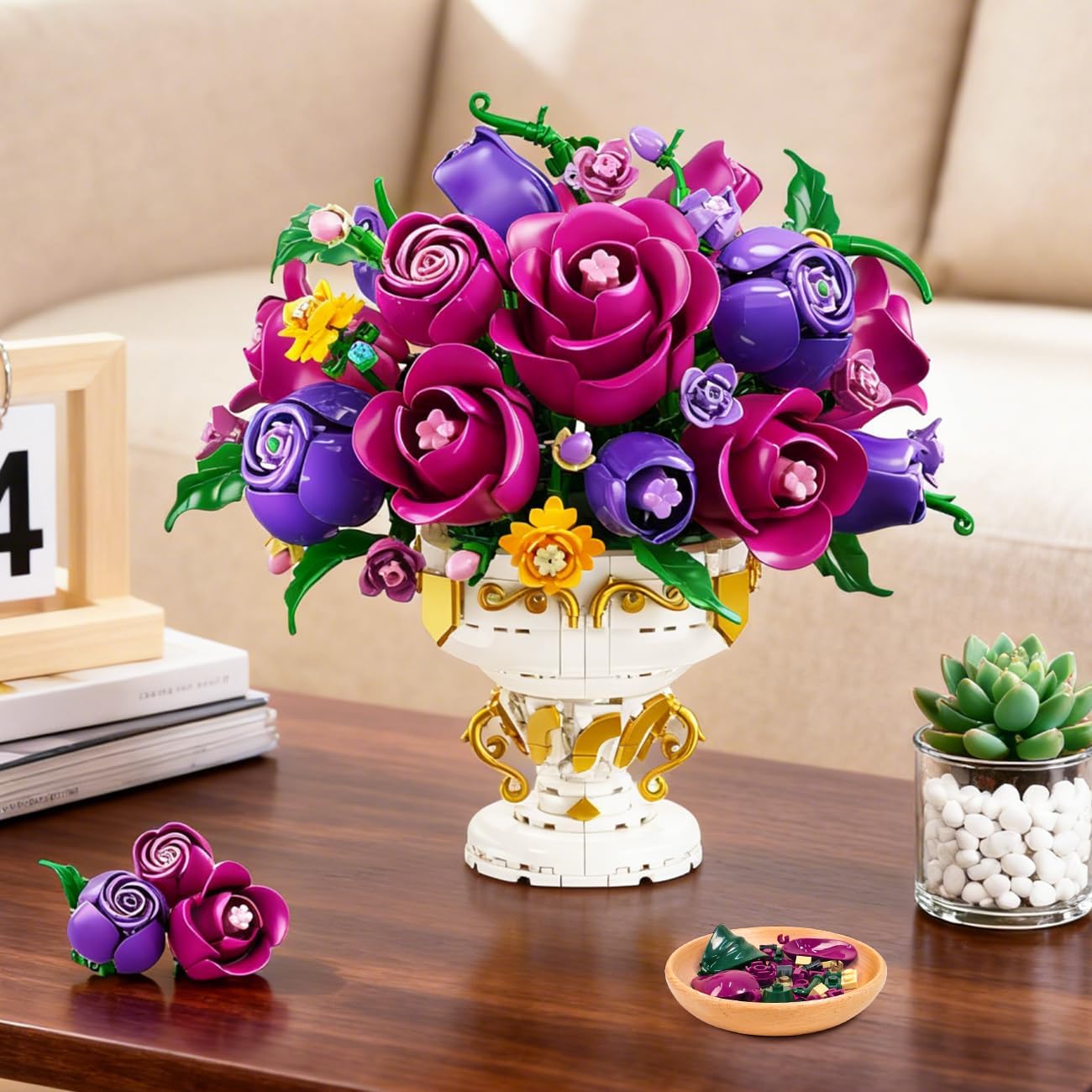Lila-Rosen-Blumen-Bausatz mit Vase