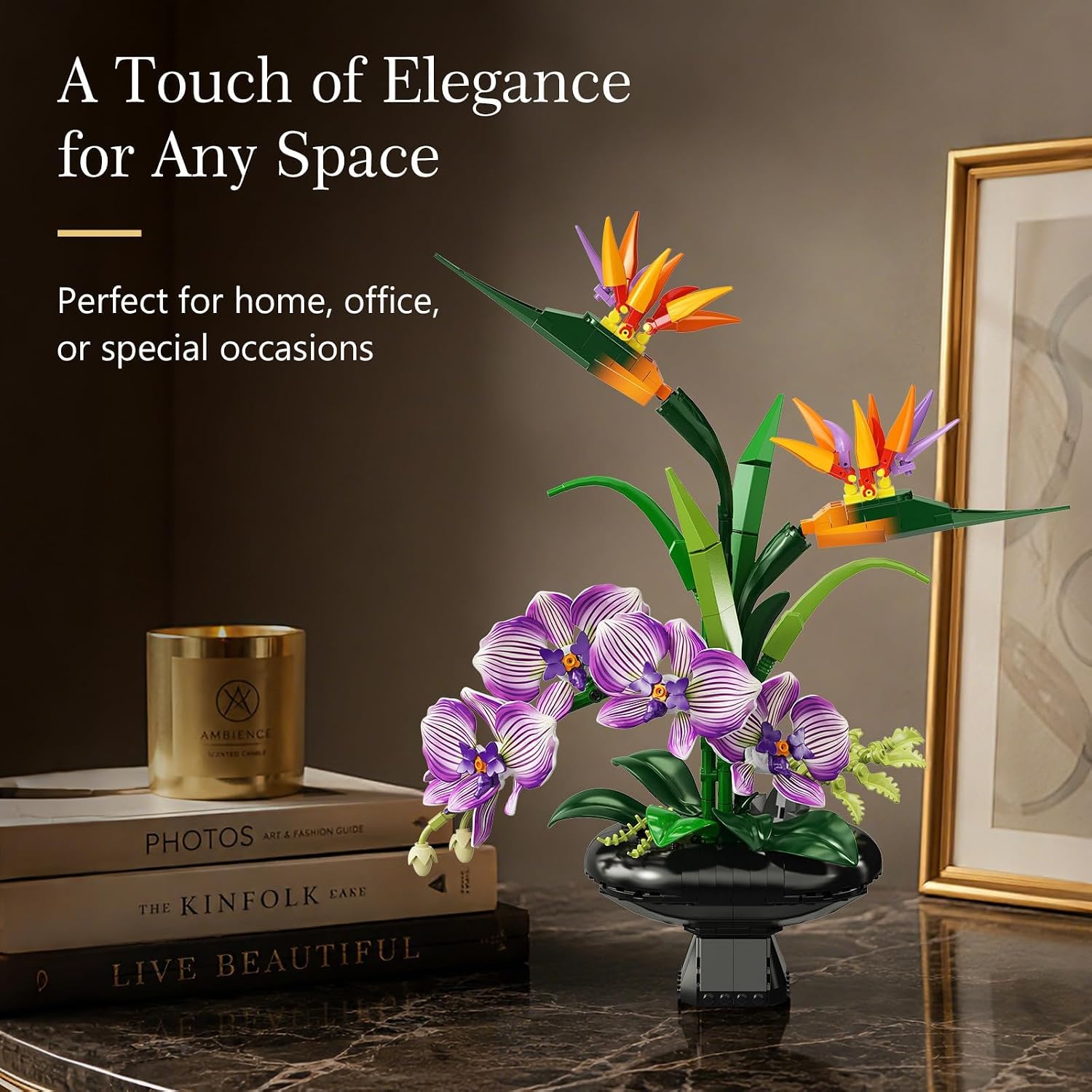 Orchidee Blumen Bauset, Botanische Kollektion mit Strelitzie & Orchidee im Blumentopf