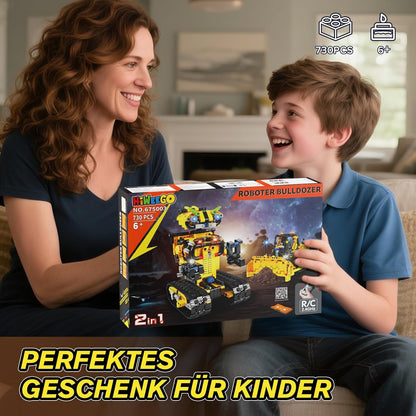 Technik Ferngesteuert Roboter für Kinder - 730 Teiles 2-in-1 APP Fernbedienung Bausatz RC Robot Bulldozer Technic Programmierbare Bauspielzeug Wiederaufladbar Geschenk für Jungen Mädchen 8-12