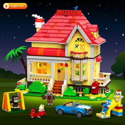 Friends Haus Bauspielzeug mit LED Licht - 1212 Teile City Villa Bausteine Spielzeug mit 4 Tieren & Auto Rutsche Schaukel, Geburtstag Geschenk für Mädchen Jungen Kinder ab 6 7 8 9 10 11+ Jahre