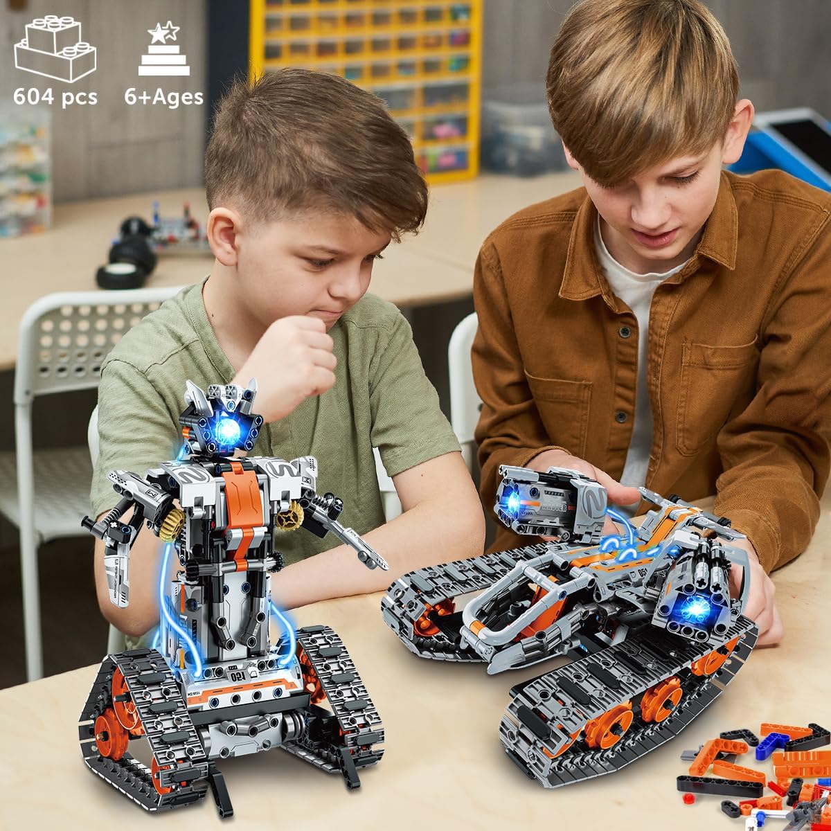 5-in-1 Bauspielzeug – Wiederaufladbarer Panzer-Roboter & Schlitten-Kettenfahrzeug