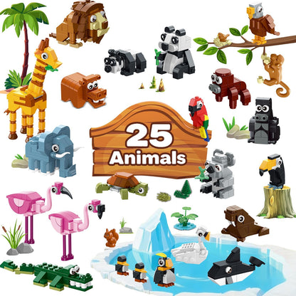 25 Tiere Zoo Baukasten mit Spielmatte