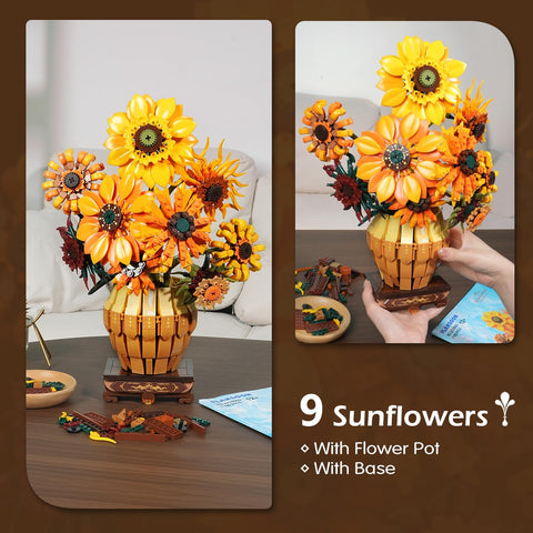 Sonnenblumen-Bausatz mit Beleuchtung und Vasen-Sockel
