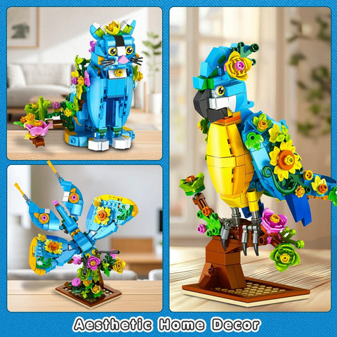 3-in-1 Blumen Papagei Schmetterling Tierfigur Baustein