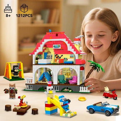 Friends Haus Bauspielzeug mit LED Licht - 1212 Teile City Villa Bausteine Spielzeug mit 4 Tieren & Auto Rutsche Schaukel, Geburtstag Geschenk für Mädchen Jungen Kinder ab 6 7 8 9 10 11+ Jahre