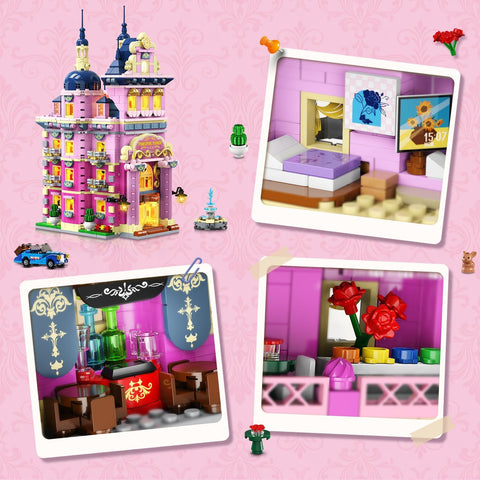 Rosa Anwesen-Haus Bauset mit Beleuchtung