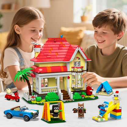 Friends Haus Bauspielzeug mit LED Licht - 1212 Teile City Villa Bausteine Spielzeug mit 4 Tieren & Auto Rutsche Schaukel, Geburtstag Geschenk für Mädchen Jungen Kinder ab 6 7 8 9 10 11+ Jahre