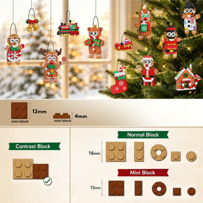 Adventskalender 2026 Lebkuchen-Weihnachtsanhänger Bauset,24-Tage-Countdown Mini-Klemmbaustein-Set mit Santa, Weihnachtsbaum Hängende Deko