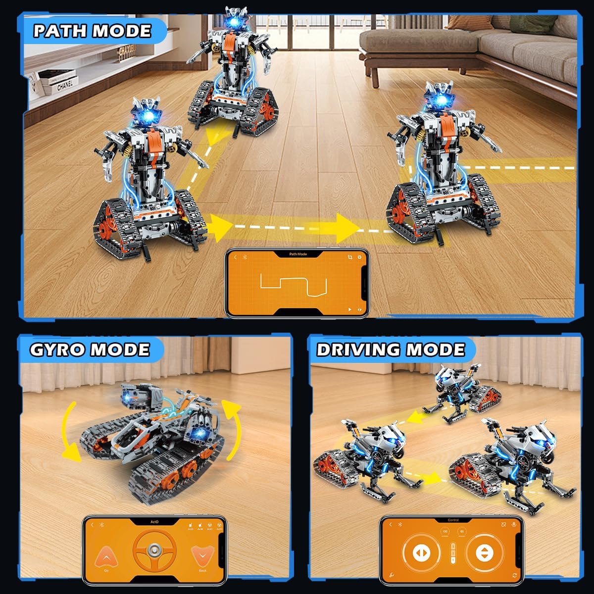 5-in-1 Bauspielzeug – Wiederaufladbarer Panzer-Roboter & Schlitten-Kettenfahrzeug
