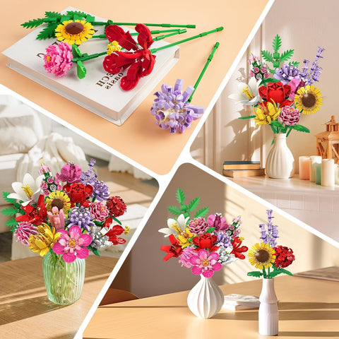 Blumenstrauß-Bausatz, 18 Blumen Rosen Sonnenblumen Deko für Zuhause