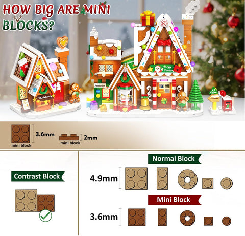 Adventskalender 2026 Lebkuchenhaus Mini-Klemmbaustein-Set mit Licht, 24 Tage Weihnachten Countdown Geschenkefabrik Bausteine Set mit Weihnachtsbaum