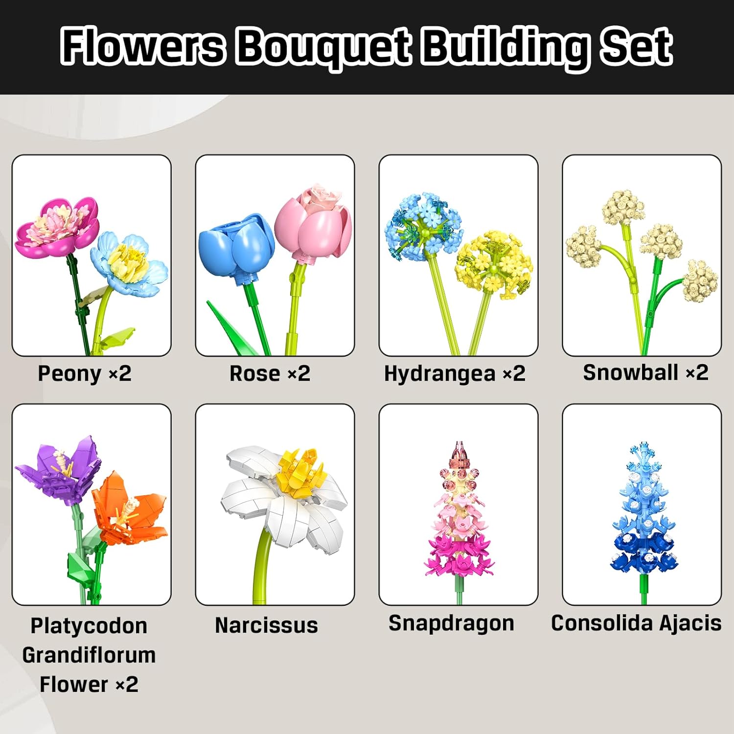 Blumenstrauß-Bausatz, 888-teiliges botanisches Sammel-Bausteinset