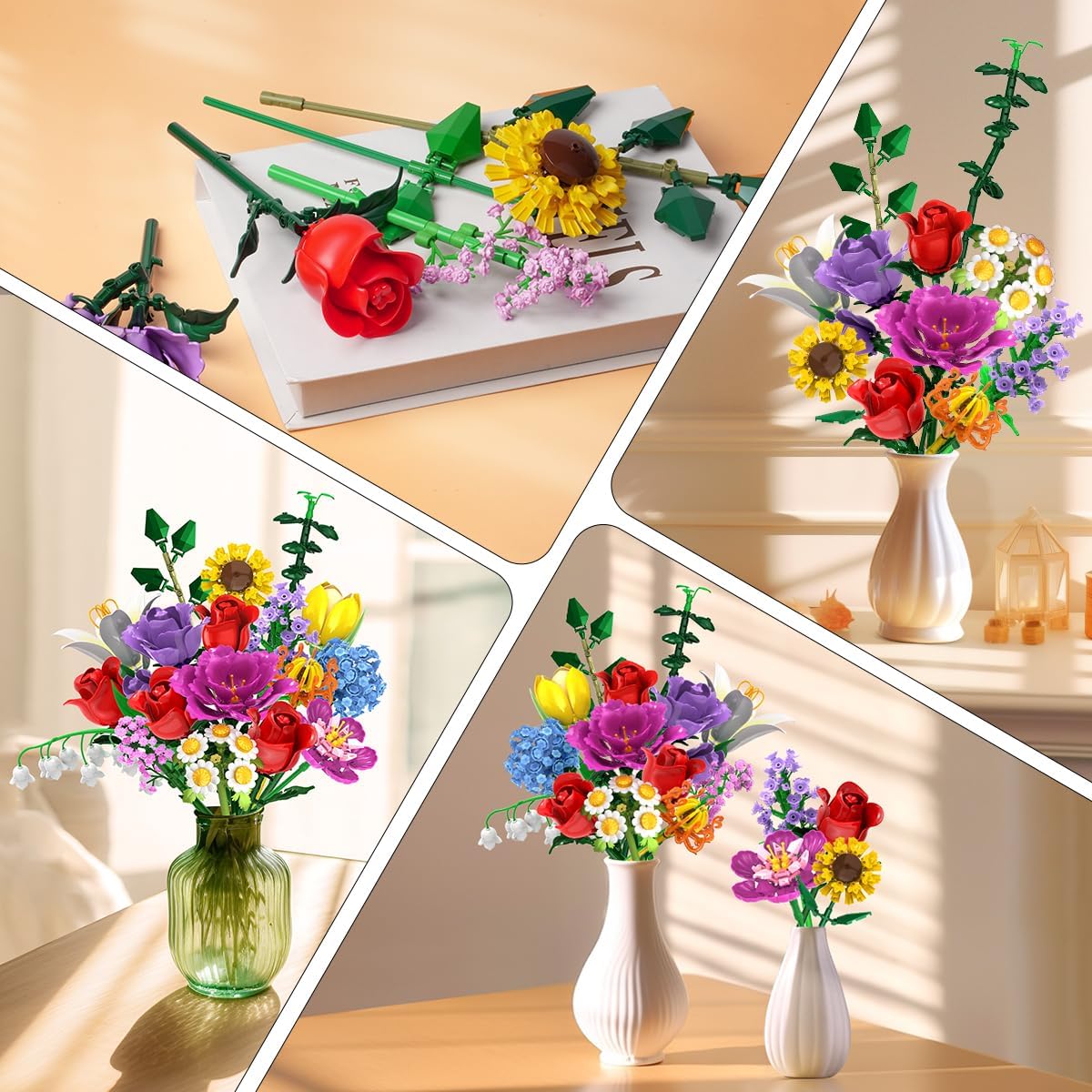 Blumenstrauß-Bausatz, 18 Rosen-Blumen-Bausteine