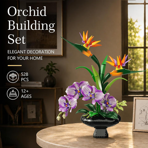 Orchidee Blumen Bauset, Botanische Kollektion mit Strelitzie & Orchidee im Blumentopf
