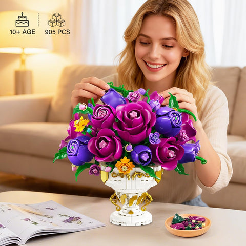 Lila-Rosen-Blumen-Bausatz mit Vase
