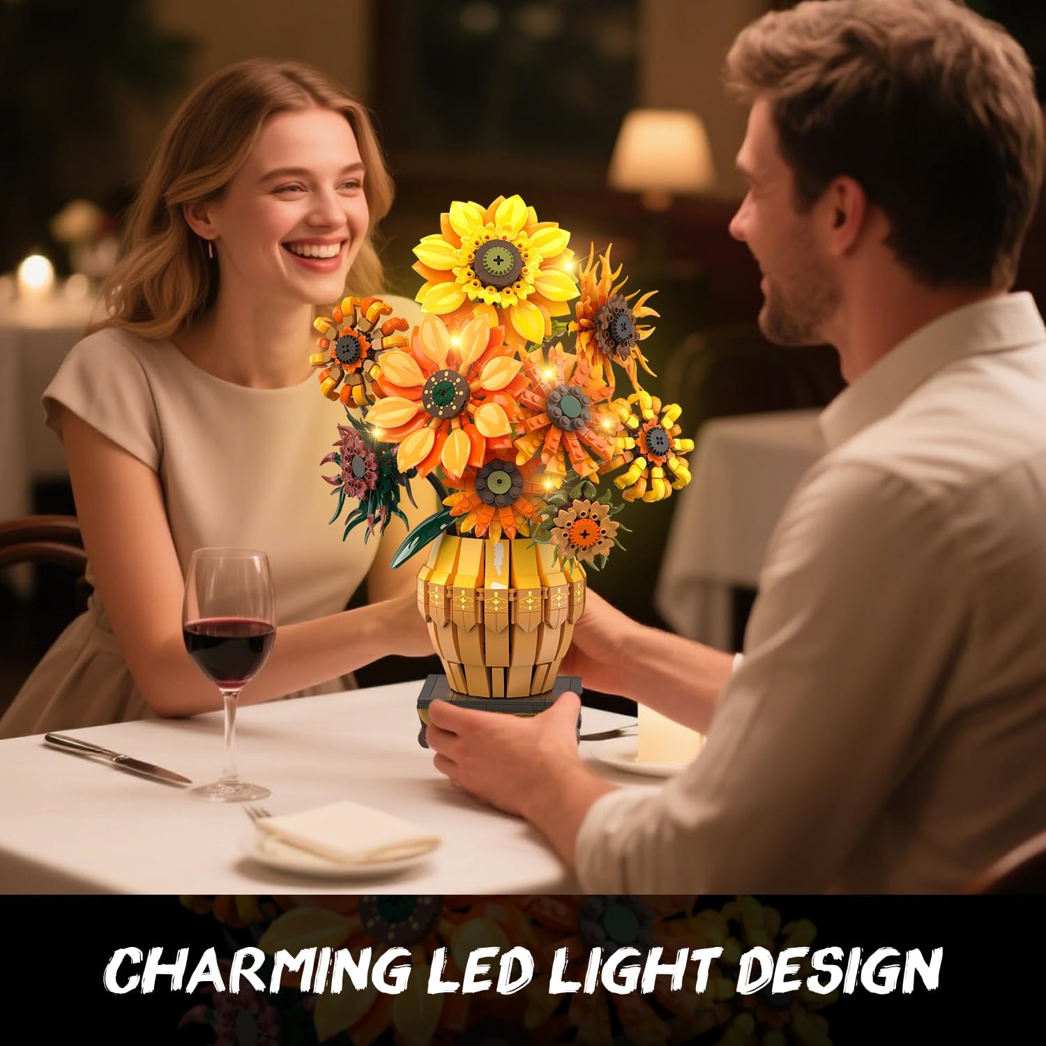 Sonnenblumen-Bausatz mit Beleuchtung und Vasen-Sockel