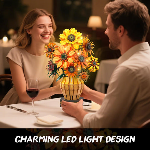 Sonnenblumen-Bausatz mit Beleuchtung und Vasen-Sockel