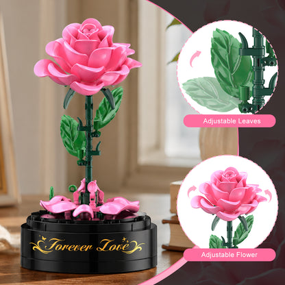 Rosenblumen-Bausatz mit Spieldose und Vitrine – 126-teiliges Botanical-Collection-Baukasten-Set, romantische rosa Rosen-Deko, Bastelgeschenk für Frauen und Mädchen ab 6 Jahren