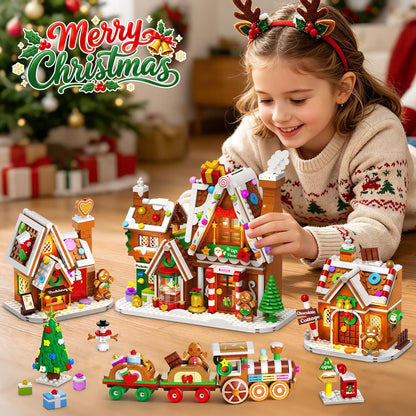 Weihnachten Lebkuchenhaus Geschenkefabrik Mini Bauset mit Licht, 2026 Weihnachts Klemmbausteine Set mit Weihnachtsbaum