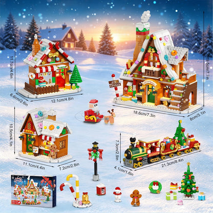 Adventskalender 2026 Lebkuchenhaus Mini-Klemmbaustein-Set mit Licht