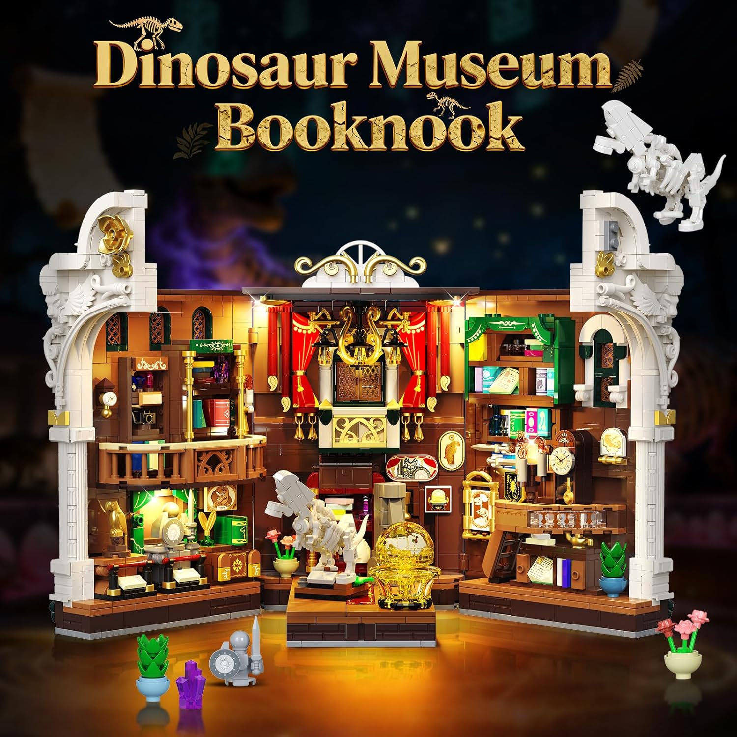 Dinosaurier-Museum Buch-Nischen-Bauspielzeug-Set mit Beleuchtung