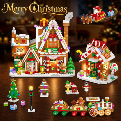 Adventskalender 2026 Lebkuchenhaus Mini-Klemmbaustein-Set mit Licht, 24 Tage Weihnachten Countdown Geschenkefabrik Bausteine Set mit Weihnachtsbaum