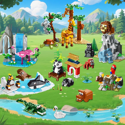 25 Tiere Zoo Baukasten mit Spielmatte