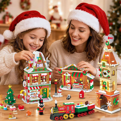2026 Adventskalender Weihnachtsstadt Mini Bauspielzeug mit Licht, 24 Tage Weihnachts-Countdown mit Weihnachtsmann Schlitten Weihnachtsbaum