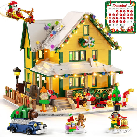Adventskalender 2026 Weihnachtshaus Mini Bauspielzeug Set mit Licht, 24 Tage Weihnachts Countdown Winterdorf Bausteine mit Weihnachtsmann Weihnachtsbaum