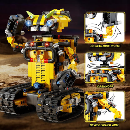 Technik Ferngesteuert Roboter für Kinder - 730 Teiles 2-in-1 APP Fernbedienung Bausatz RC Robot Bulldozer Technic Programmierbare Bauspielzeug Wiederaufladbar Geschenk für Jungen Mädchen 8-12