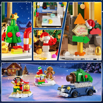 Adventskalender 2026 Weihnachtshaus Mini Bauspielzeug Set mit Licht, 24 Tage Weihnachts Countdown Winterdorf Bausteine mit Weihnachtsmann Weihnachtsbaum