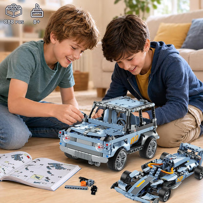 Technik Roboter Spielzeug für Kinder ab 8 Jahren App & Fernsteuerung, 5-IN-1 Roboter Klemmbausteine mit LED-Augen, RC Rennauto Sportwagen Geländewagen Bauspielzeug
