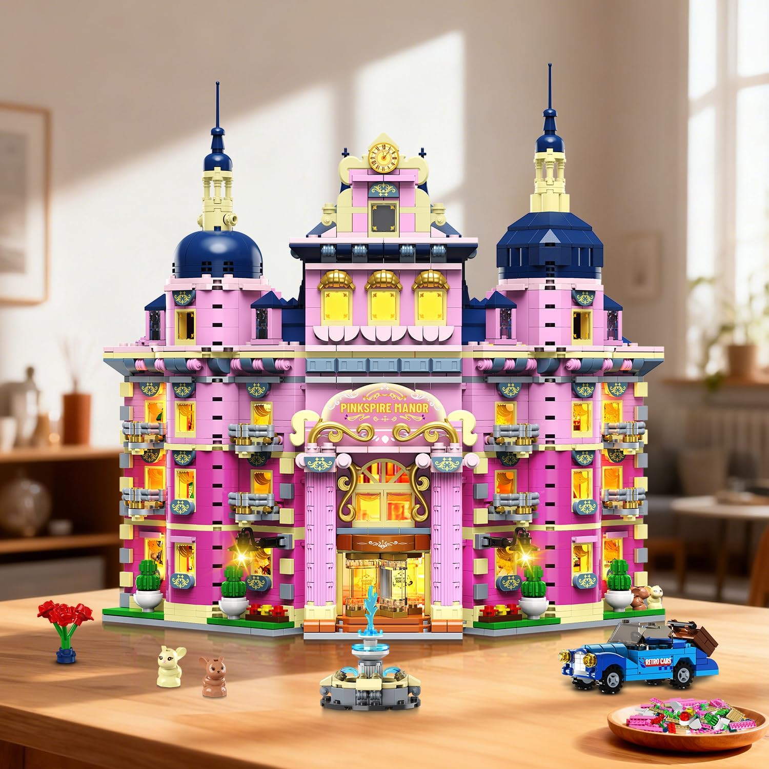 Rosa Anwesen-Haus Bauset mit Beleuchtung
