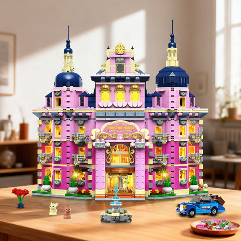 Rosa Anwesen-Haus Bauset mit Beleuchtung