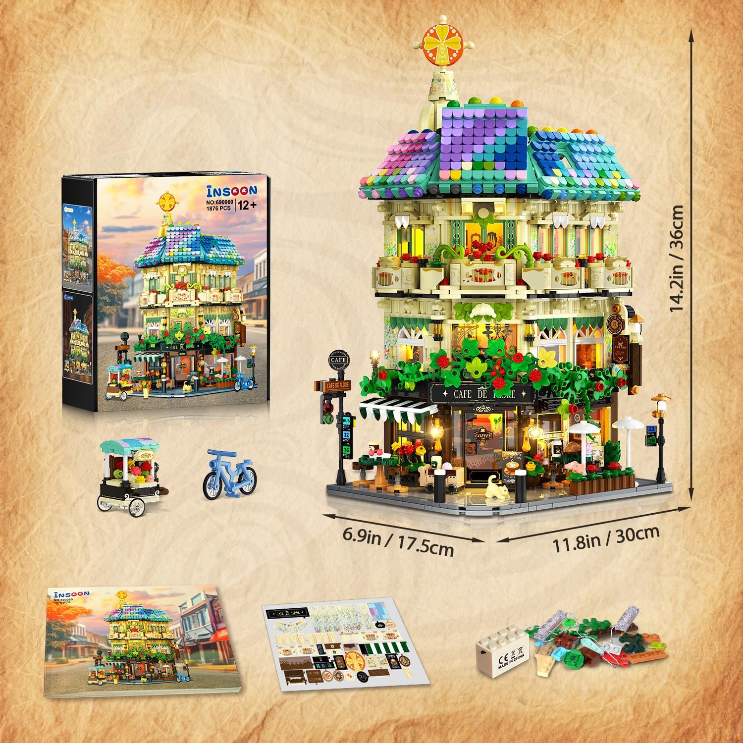 Blumencafé-Haus Bauset mit Beleuchtung