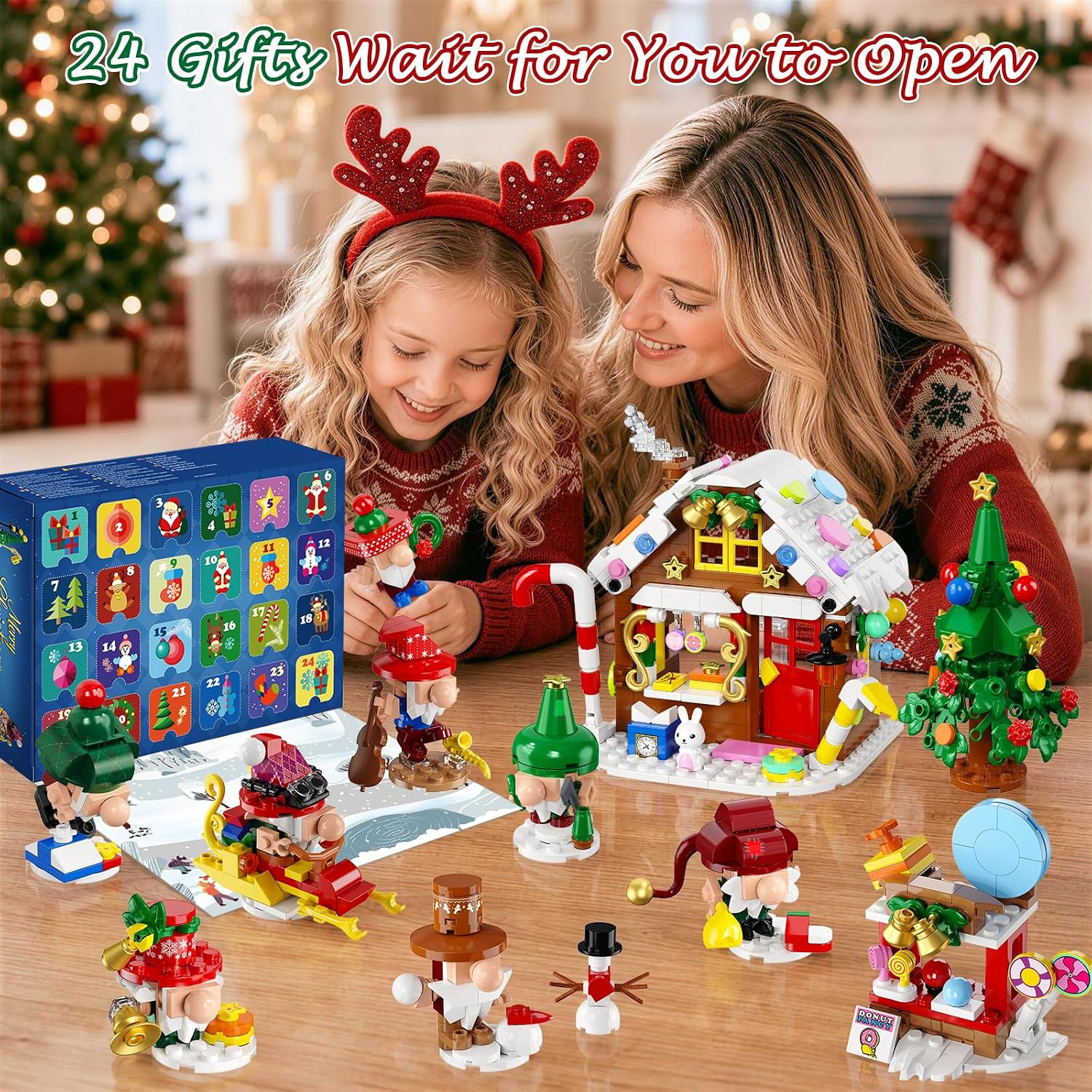 Adventskalender 2026 – Weihnachtswichtel-Dorf Bauset, 24-tägiges Countdown-Bauset mit 14 Wichteln, Lebkuchenhaus und Weihnachtsbaum