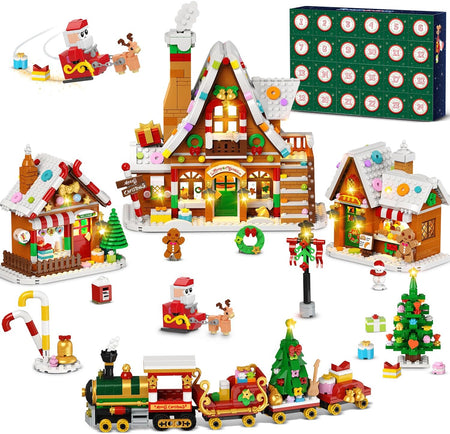 Adventskalender 2026 Lebkuchenhaus Mini-Klemmbaustein-Set mit Licht