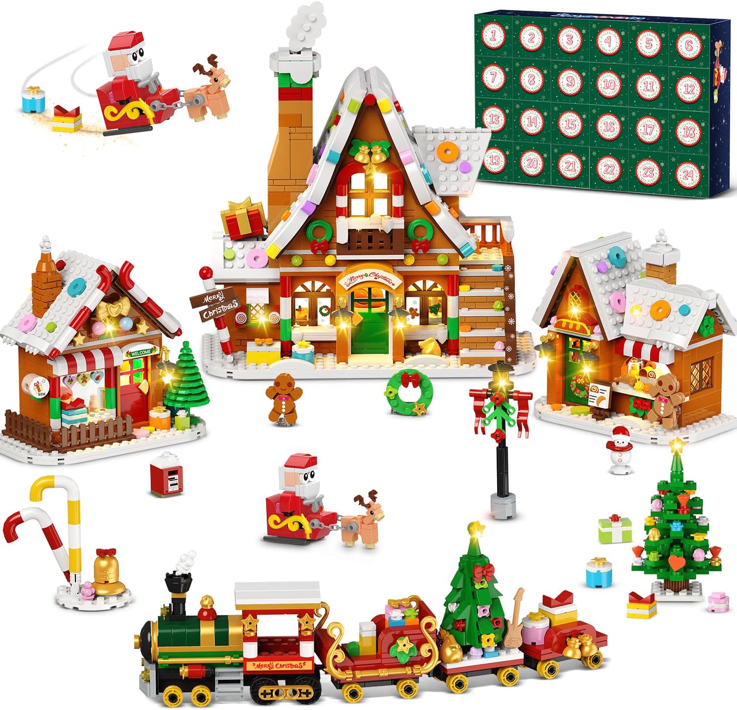 Adventskalender 2026 Lebkuchenhaus Mini-Klemmbaustein-Set mit Licht