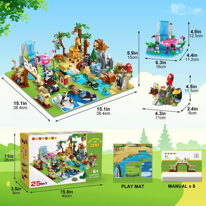 25 Tiere Zoo Baukasten mit Spielmatte