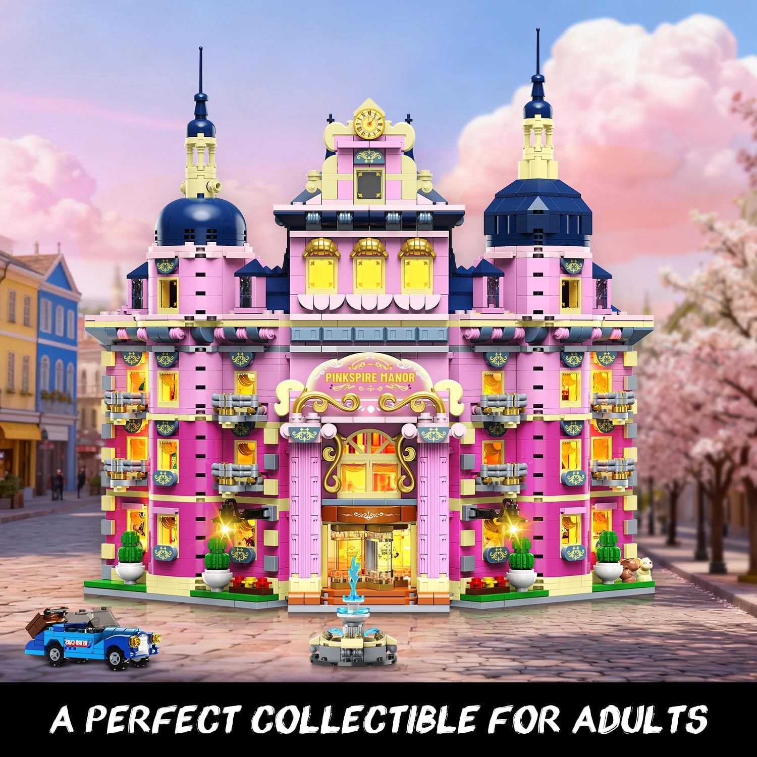 Rosa Anwesen-Haus Bauset mit Beleuchtung