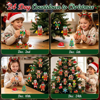Adventskalender 2026 Lebkuchen-Weihnachtsanhänger Bauset,24-Tage-Countdown Mini-Klemmbaustein-Set mit Santa, Weihnachtsbaum Hängende Deko